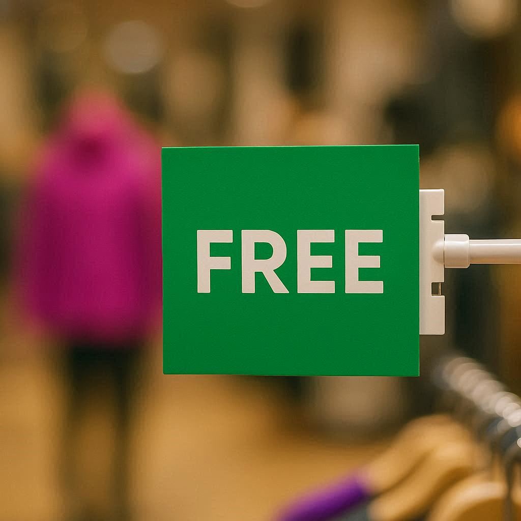 green shop sign stating FREE