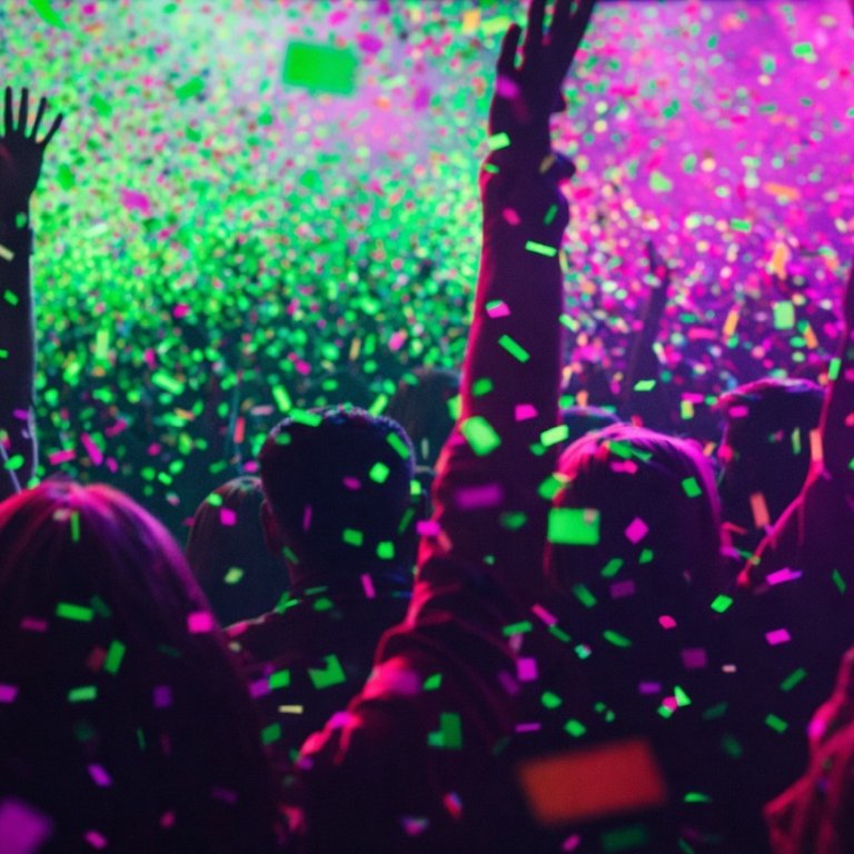 people celebrating, confetti in the air