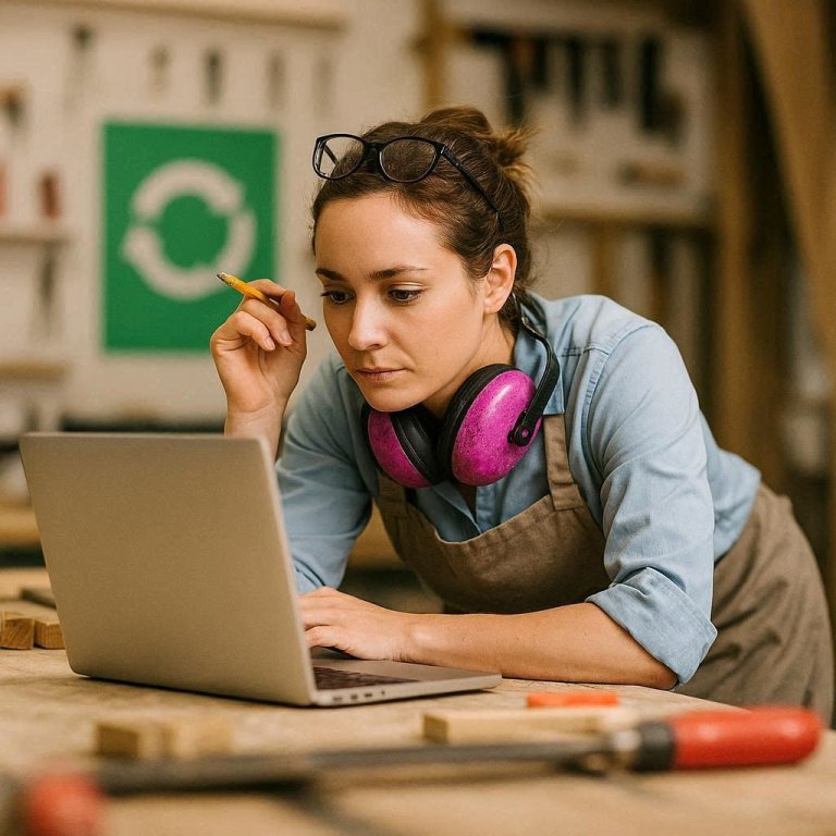 woman thinking and working on a laptop
